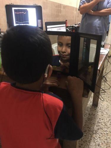 audiology patient with new hearing aid