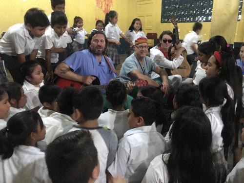 musicians mobbed by the elementary school students
