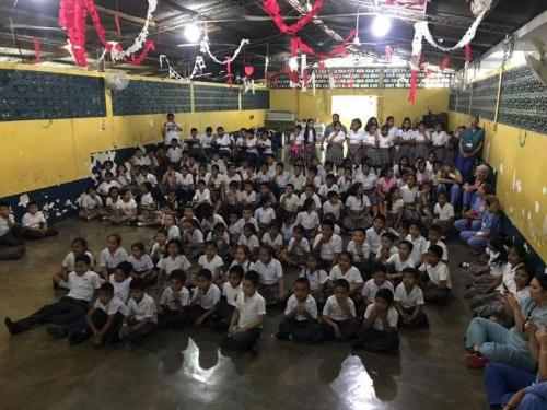 students listening to band